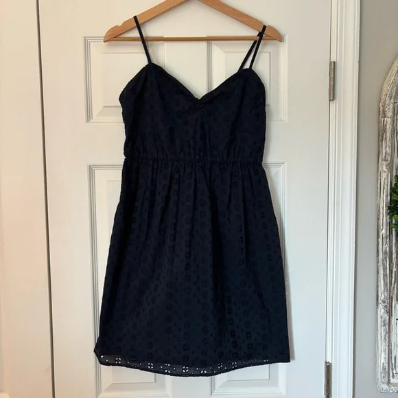 J. Crew Factory Navy Eyelet Tie Shoulder Cami Mini Dress S Preppy Summer Grad - Picture 3 of 10